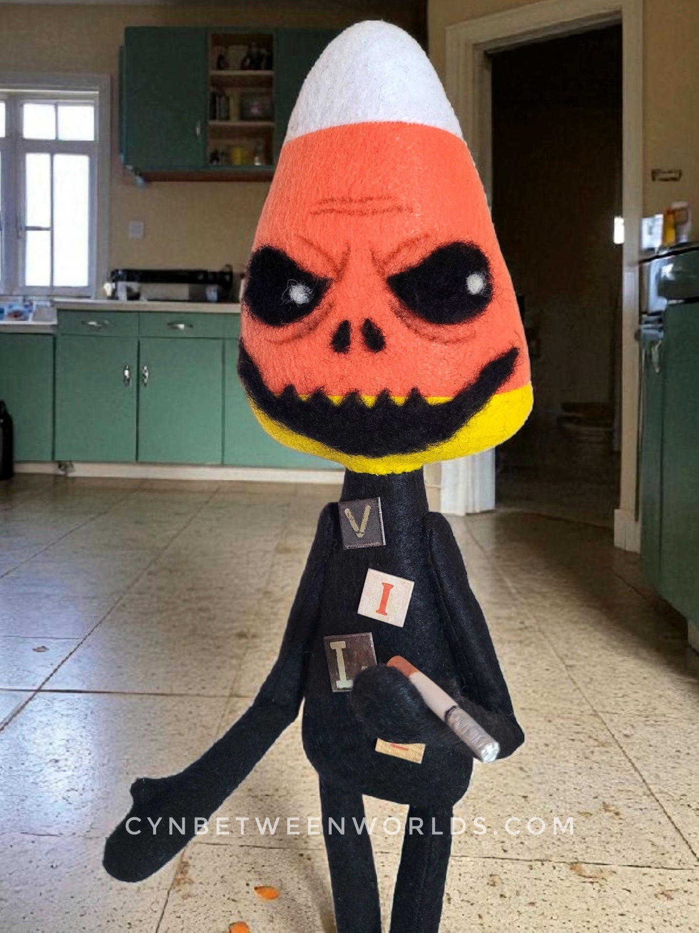 18.5" Candy Corn Man – Creepy Handmade Felt Art Doll