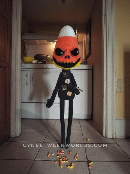 18.5" Candy Corn Man – Creepy Handmade Felt Art Doll